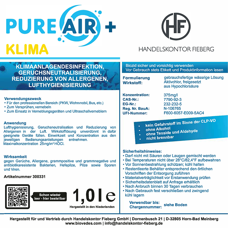 PureAir+ Schimmelentferner 1L innovativ - HOCL Arion BioVeDes PureAir  FogFamily
